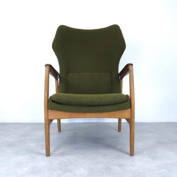 fauteuil Madsen Schubell Bovenkamp nieuw gestoffeerd 60s, Ophalen, Hout, Vintage, 75 tot 100 cm
