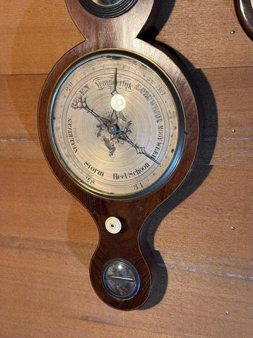 Wheel barometer - Hout, Messing, Glas - Antiek Ca 1900
