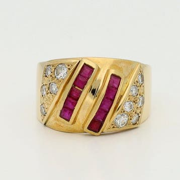 Ring - 18 karaat Geel goud Robijn - Diamant, Nieuw