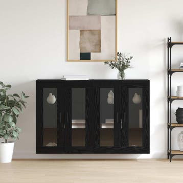 vidaXL Wandgemonteerde Kasten 2 st Zwart eiken 69,5 x 34 x, Minder dan 50 cm, Verzenden, Nieuw, Minder dan 100 cm