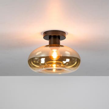*WOONWINKEL* Bronze Plafondlamp Met Rond Beige Glas, Verzenden, Nieuw