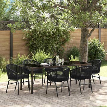 vidaXL Tuin eettafelset 7 st Zwart Gepoedercoat staal, Tuin en Terras, Verzenden, Nieuw, Rotan, 7 zitplaatsen