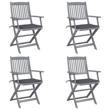 vidaXL Set van 4 klapstoelen met kussens, gemaakt van, Verzenden, Nieuw, Hout