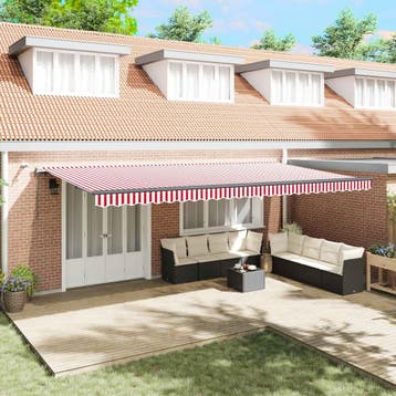 vidaXL Uitschuifbare luifel Rood en Wit 600 × 300 cm, Tuin en Terras, Zonneschermen, Verzenden, Nieuw