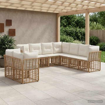 vidaXL Buiten bankenset Naturel Polyester, Verzenden, Nieuw, Rotan