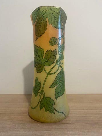 François-Théodore Legras - Vaas - druivenbladeren - Glas -