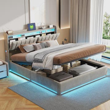 Luxe Dubbel Bed met LED Verlichting, USB-poorten en Opbergru, Huis en Inrichting, Slaapkamer | Bedden, Verzenden, Nieuw