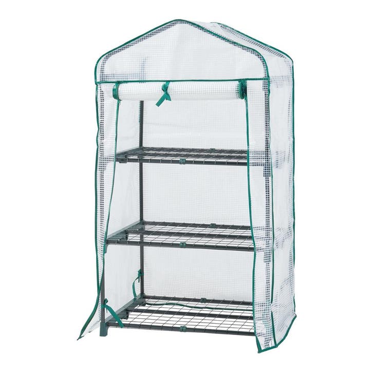 [en.casa] Tuinkas Chaam foliekas 125x69x49 cm wit, Tuin en Terras, Tuinhuizen, Verzenden