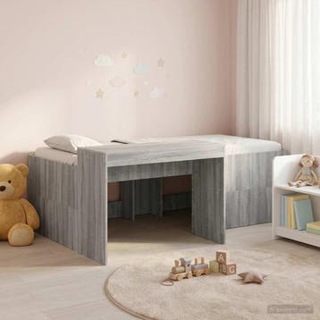 vidaXL Hoge Bed Frame met Bureau voor Kinderen Grijs Sonoma, Huis en Inrichting, Slaapkamer | Bedden, Verzenden, Nieuw, Hout