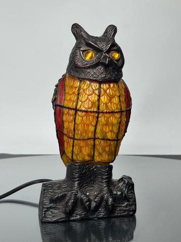 Tafellamp - Glas, Metaal - Uil lamp