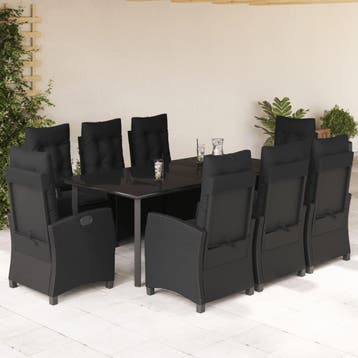 vidaXL 9-delige Tuinset poly rattan zwart, Verzenden, Nieuw, 8 zitplaatsen, Tuinset