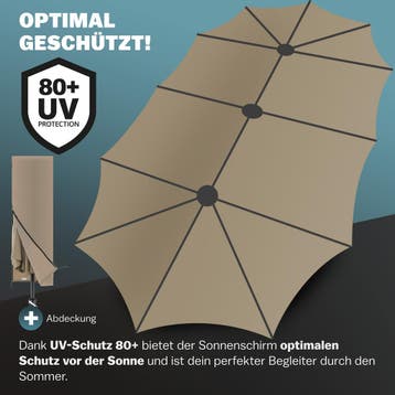 Dubbele Parasol Taupe met UV-bescherming 80+, Verzenden, Nieuw