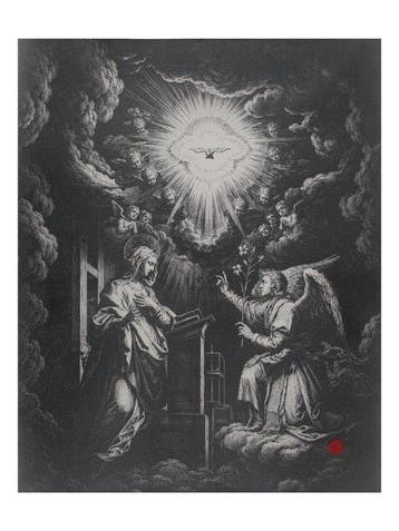 Aankondiging – Afdruk op leer 85,00 x 68,00 cm - Wandtapijt