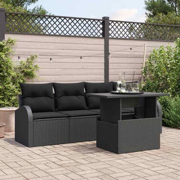 vidaXL Tuin Sofa Set met kussen met kussen 5 pcs Zwart Poly, Verzenden, Nieuw, Rotan, 5 zitplaatsen