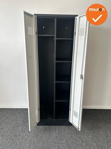 Lockerkast - 180x60x50 - 2 deurs - Zwart met zilvergrijze..., Werkplek, Ophalen of Verzenden, Gebruikt, Kast