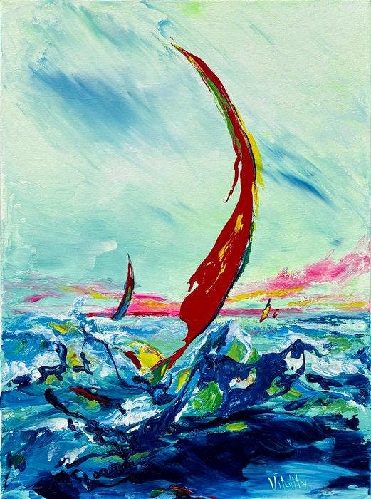 Vitality - Serie Regata - 15 (Velero - Paisaje Marino), Antiek en Kunst, Kunst | Schilderijen | Modern