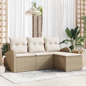 vidaXL Tuin Sofa Set Beige poly rattan, Verzenden, Nieuw, Rotan, 4 zitplaatsen