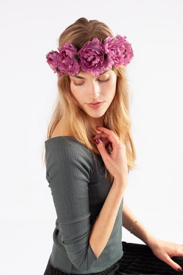 KIMU® Bloemenkrans Haar Pioenrozen Paars Paarse Bloemen Haar, Kleding | Dames, Carnavalskleding en Feestkleding, Ophalen of Verzenden