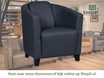 Leren fauteuil Press - Toledo Marine (blauw) - Poten hout, Nieuw, Ophalen of Verzenden, Eigentijds, Klassiek, Retro, Romantisch, Vintage