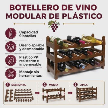 Modulair Wijnrek voor 9 Flessen - Stapelbaar PP Plastic met, Verzenden, Nieuw
