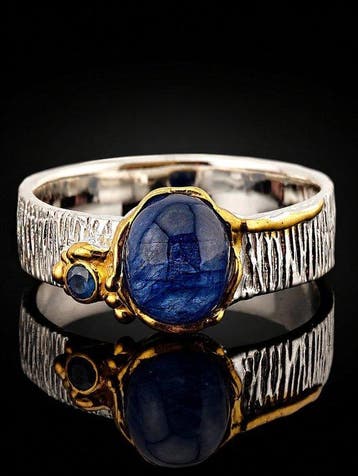 Ovale saffierring - 925 sterlingzilver - tweekleurig
