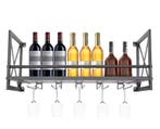 Wand Wijnrek Industrieel met Glashouder – Staal en Hout, 10, Huis en Inrichting, Woonaccessoires | Wijnrekken, Verzenden, Nieuw
