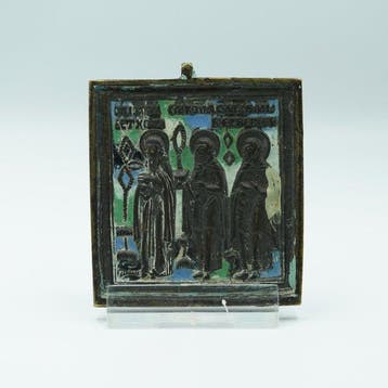 Icoon - Drie heiligen - Messing, Emaille