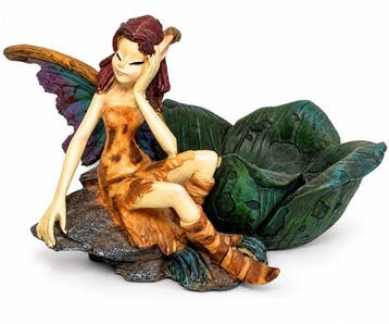 Pièce Unique - sculptuur, La fée et La feuille - 15 cm -
