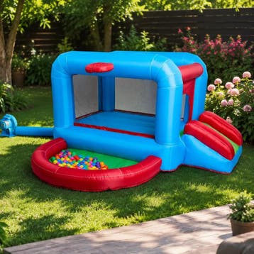 Springkussen inclusief pomp en ballenbak – multicolor - 250, Verzenden, Nieuw
