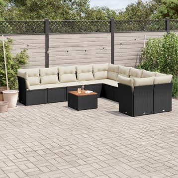 vidaXL 11-delige Loungeset met kussens poly rattan zwart, Verzenden, Nieuw, Loungeset