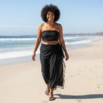 Sarong / pareo - Strandkleding wikkelrok - Zwart, Ophalen of Verzenden, Nieuw