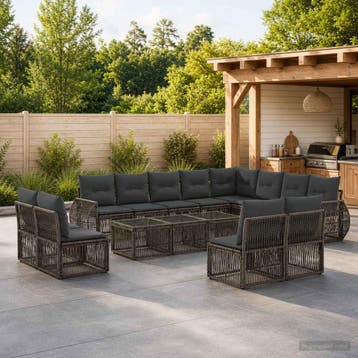 vidaXL Tuinbankenset 12 pcs Grijs en Donkergrijs poly rattan, Tuin en Terras, Tuinsets en Loungesets, Verzenden, Nieuw, 2 zitplaatsen