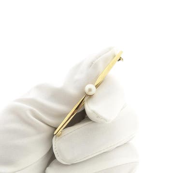 Vintage gouden broche met parel, Gebruikt, Ophalen of Verzenden, Met edelsteen, Goud