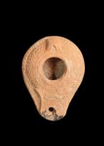 Byzantijns Terracotta Olielamp met geometrisch ontwerp