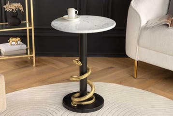Ronde bijzettafel WILDLIFE SNAKE 55cm Wit Marmer Goud Zwart, Ophalen of Verzenden, Nieuw