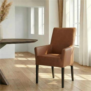 Leren eetkamerstoel Just met armleuning - Rancho Cognac, Ophalen of Verzenden, Nieuw, Leer, Bohemian, Eigentijds, Klassiek, Retro, Romantisch, Scandinavisch