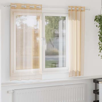 vidaXL Gordijnen Voile met doorvoertules 2 st zand, Verzenden, Nieuw, Bruin