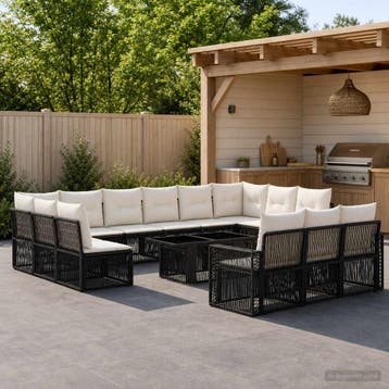 vidaXL Tuinbankenset 14 st Zwart en Cream Wit poly rattan, Verzenden, Nieuw