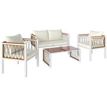 Tuinmeubelset 4-delig Polyrattan Lounge-Set Met Tweezitter 2, Tuin en Terras, Verzenden, Nieuw