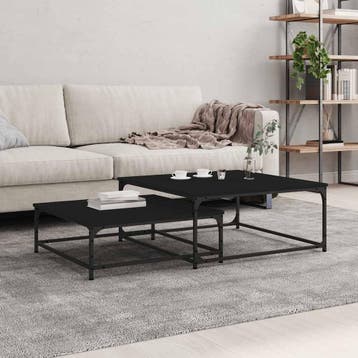 vidaXL 2-delige Tafeltjesset bewerkt hout zwart, Verzenden, Nieuw, Overige houtsoorten, 50 tot 100 cm