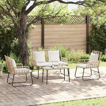 vidaXL Tuin eettafelset 3 st Bruin en Crème poly rattan, Verzenden, Nieuw, Rotan, 3 zitplaatsen