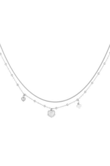 Goudlief Dubbele ketting met hart bedel (Gelaagde kettingen), Verzenden, Nieuw, Zilver, Overige materialen