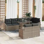vidaXL Tuin Sofa Set met kussen met opslag 9 pcs Grijs poly, Tuin en Terras, Tuinsets en Loungesets, Verzenden, Nieuw, Rotan, Meer dan 8 zitplaatsen