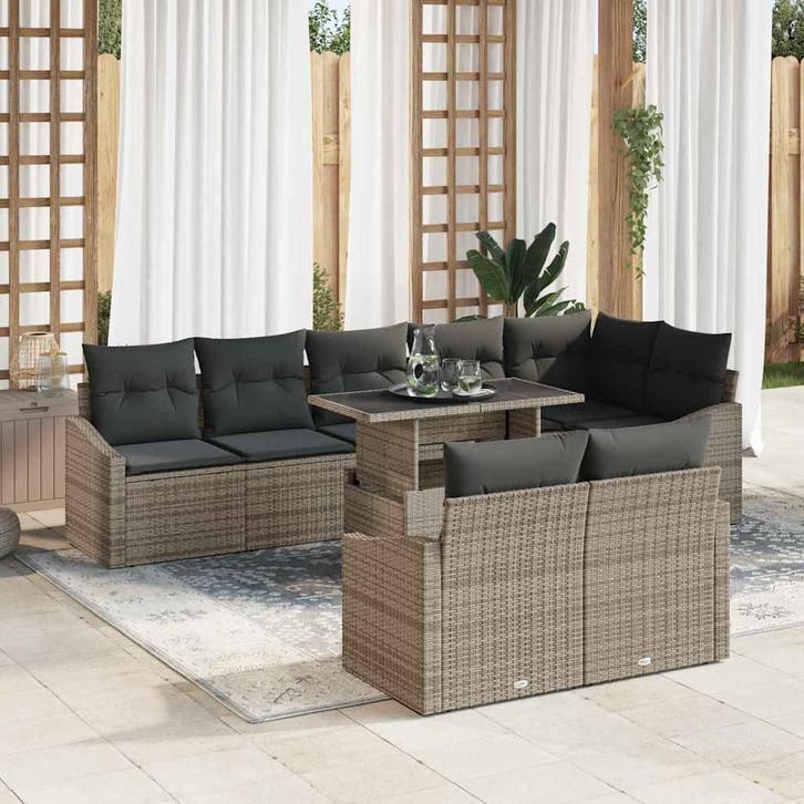vidaXL Tuin Sofa Set met kussen met opslag 9 pcs Grijs poly, Tuin en Terras, Tuinsets en Loungesets, Nieuw, Meer dan 8 zitplaatsen
