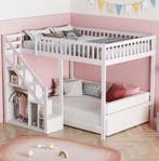 Houten Kinderbed 90×200 cm met Opbergtrap en Valbeveiliging, Verzenden, Nieuw