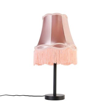 Klassieke tafellamp zwart met granny kap roze 30 cm - Simplo, Verzenden, Nieuw