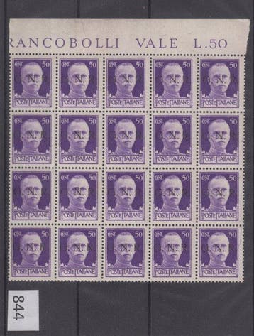 Italië 1944 - RSI - Imperiale, 50 centesimi, blok van 20, Gestempeld