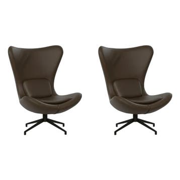 Set van 2 Leren draaifauteuils Soul - Toledo Espresso, Huis en Inrichting, Nieuw, Ophalen of Verzenden, 75 tot 100 cm, Leer