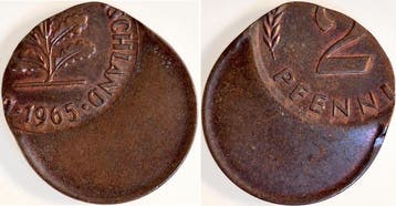 Duitsland Fehlpraegung 2 Pfennig 1965 dezentriert 45 % oh..., Verzenden