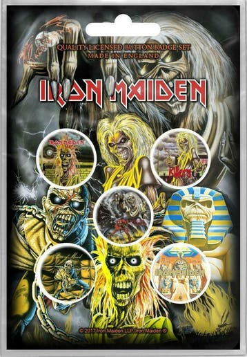 Iron Maiden button Early Albums 5-pack officiële merchandise, Ophalen of Verzenden, Nieuw, Gebruiksvoorwerp